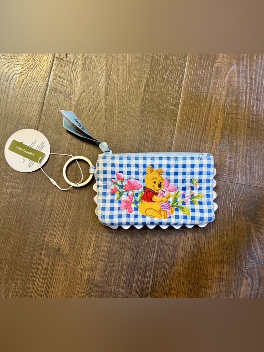 Vera Bradley Disney Winnie the Pooh Blue Gingham Coin Purse with Keyring